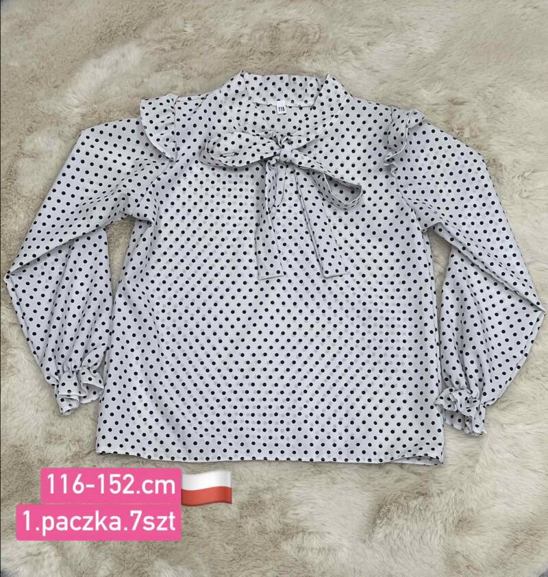 Bluzki dziewczęce Roz 116-152, 1 kolor Paczka 7 szt
